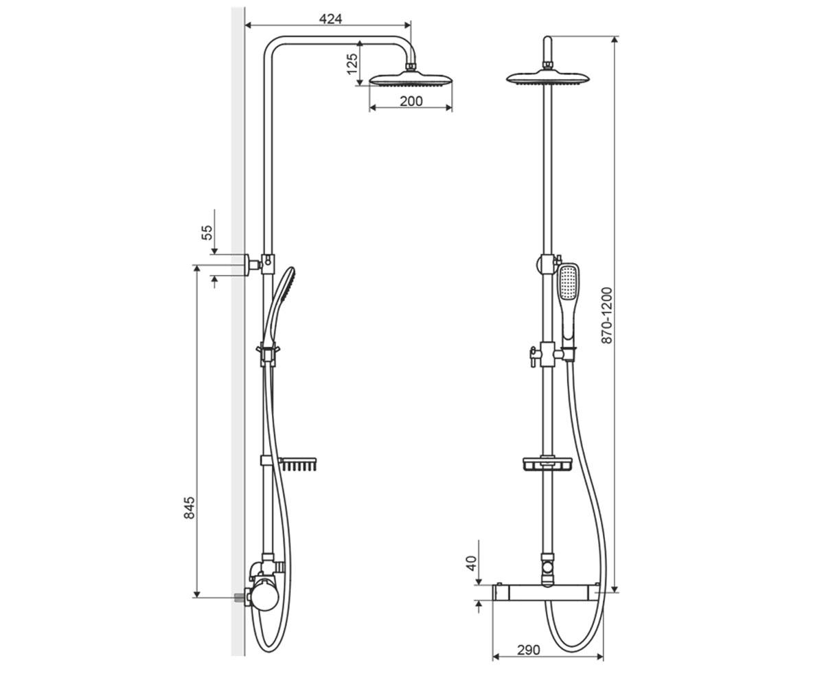 Душевая система  RAIN WHITE ARAC.SY.881WT-N:Чертеж 