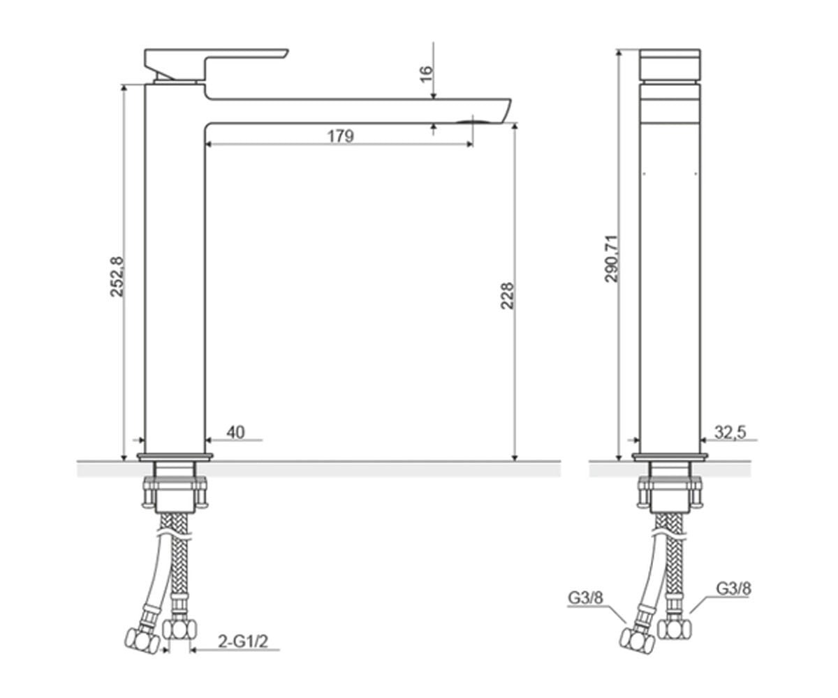 Высокий смеситель  PRIDE AREX.4002WH:Чертеж 