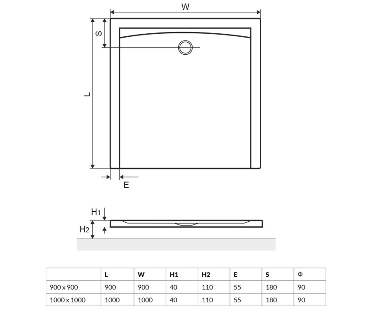 Поддон низкий 100х100 см  FORMA BREX.FOR10WHN:Чертеж 