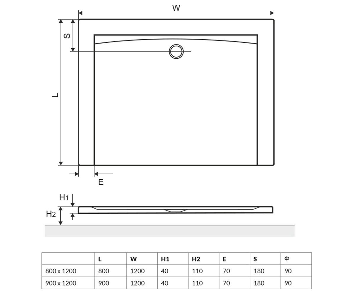 Поддон низкий прямоугольный 120х80 см  FORMA BREX.FOR128WHN:Чертеж 