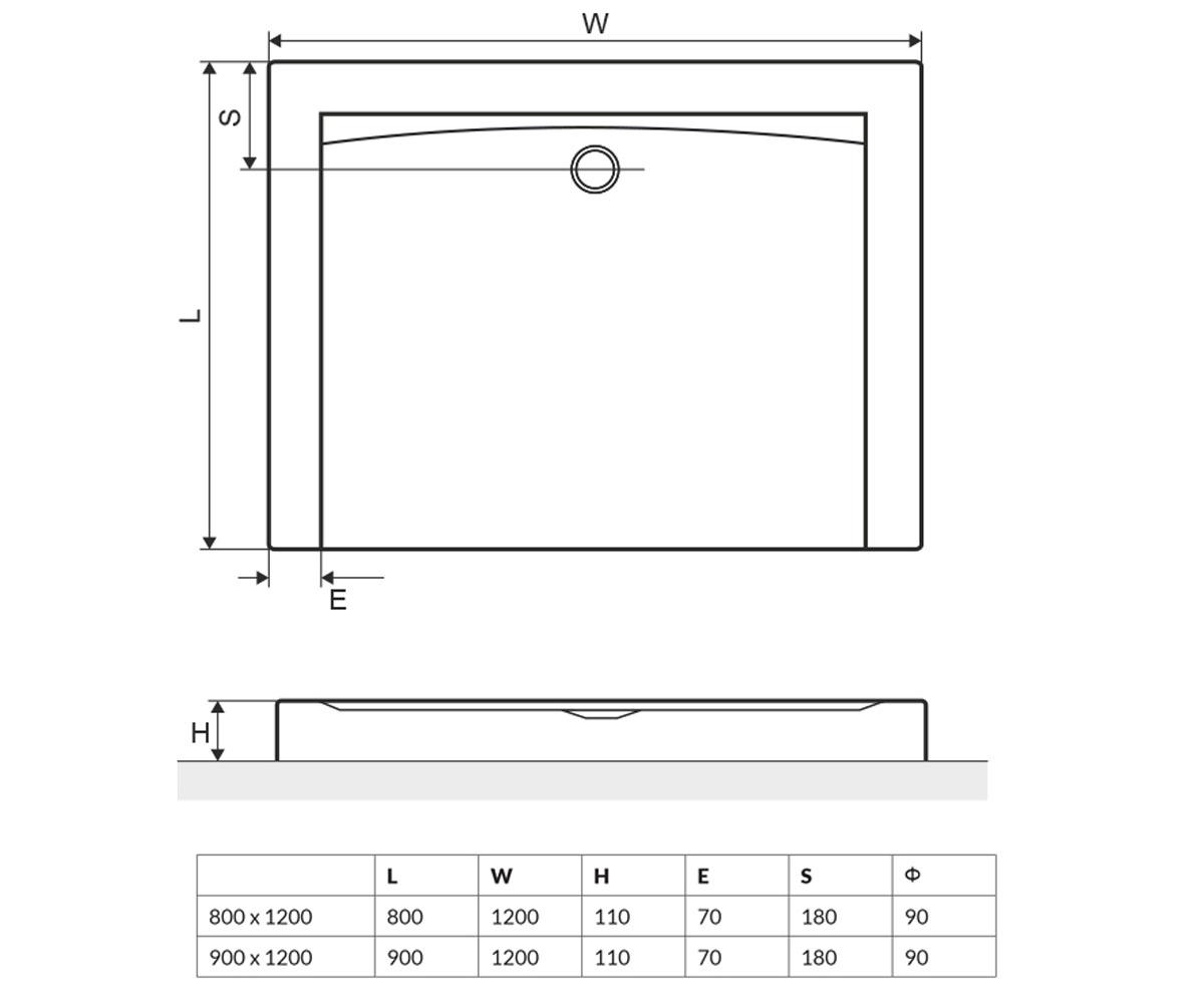 Акриловый поддон 120х90 см  FORMA COMPACT BREX.FOR12WHC:Чертеж 