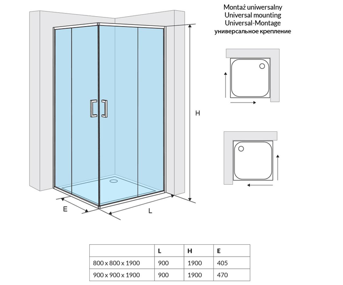 Душевая кабина квадратная 80х80 см  SHOWER KAAC.1802.800:Чертеж 
