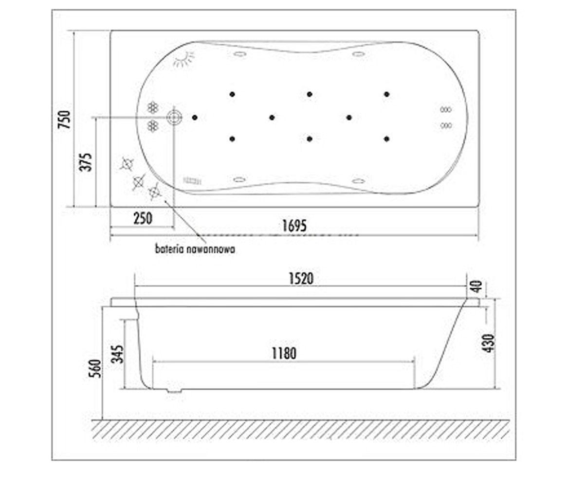 Ванна прямоугольная 170 см  CLESIS LUX WAEX.CLL17WH:Чертеж 