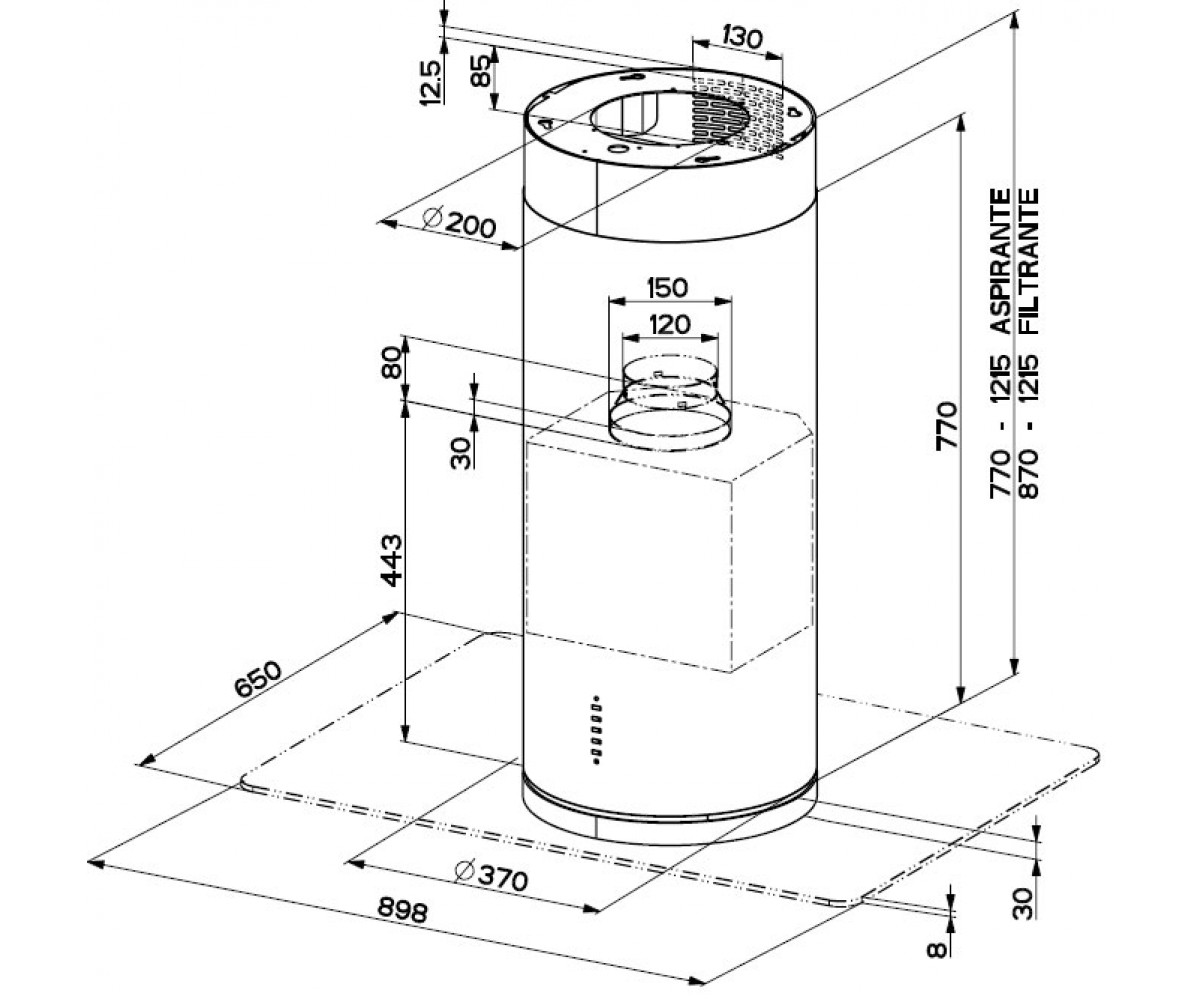 Вытяжка для кухни  CYLINDRA ISOLA GLOSS EG8 ELN WH A37:Чертеж 
