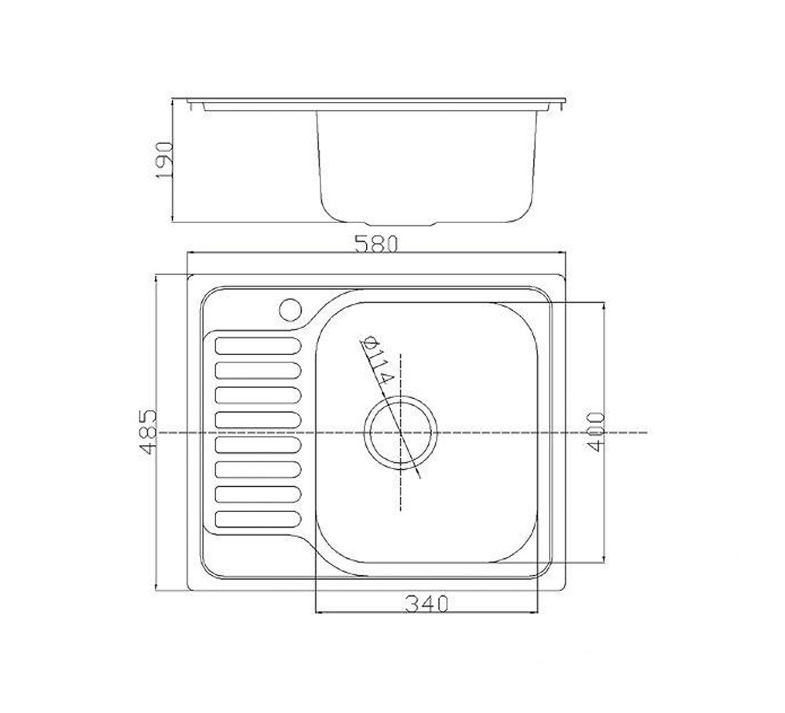 Мойка из нержавеющей стали  580X485 SATIN:Чертеж 