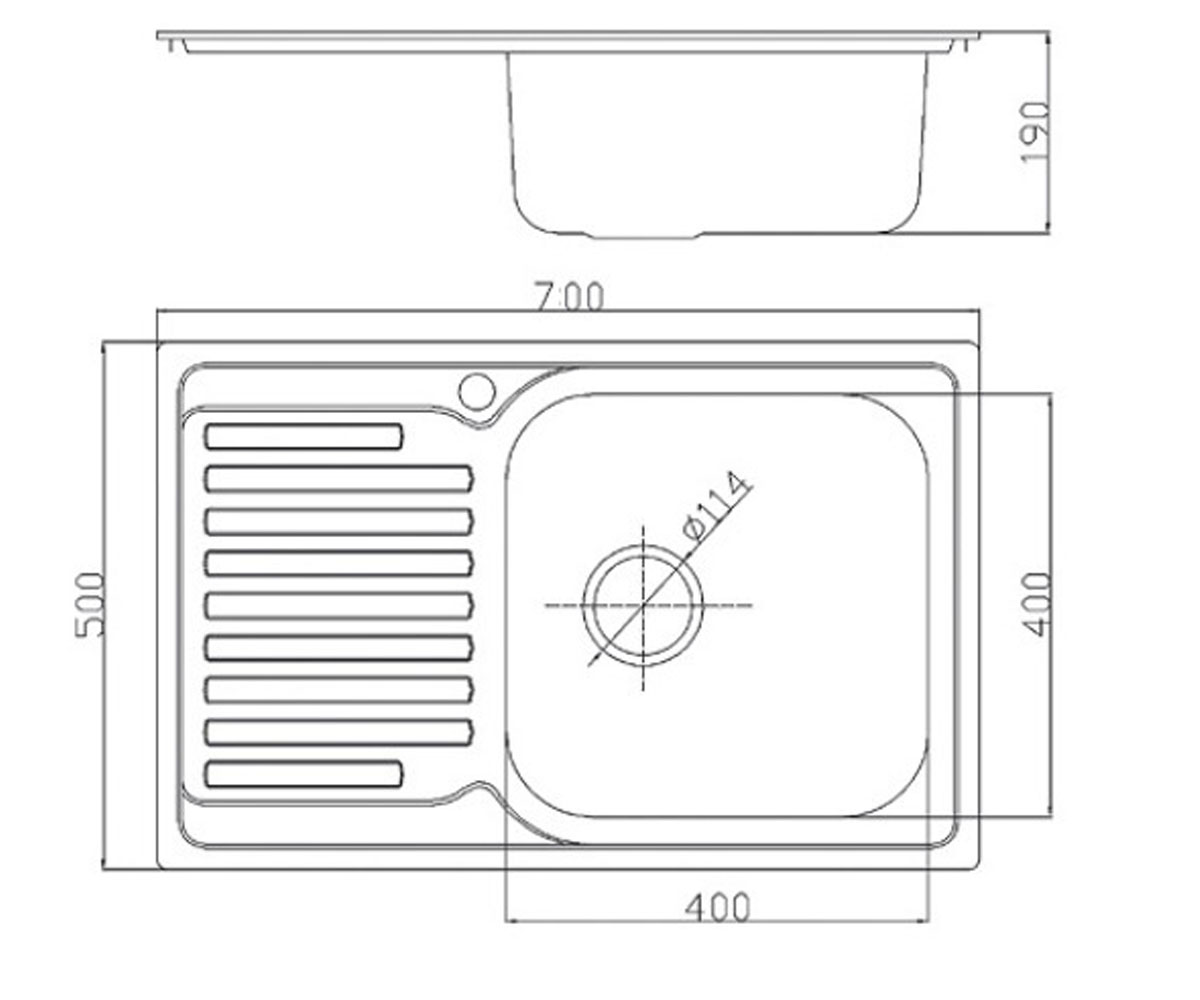 Мойка из нержавейки  700X500 MICRODECOR:Чертеж 