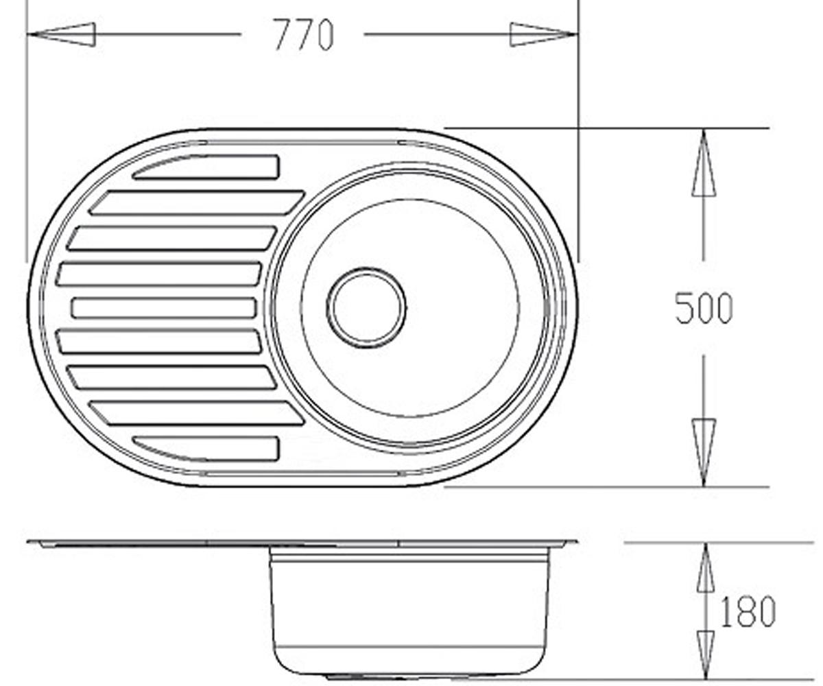 Мойка кухонная  770X500 MICRODECOR:Чертеж 