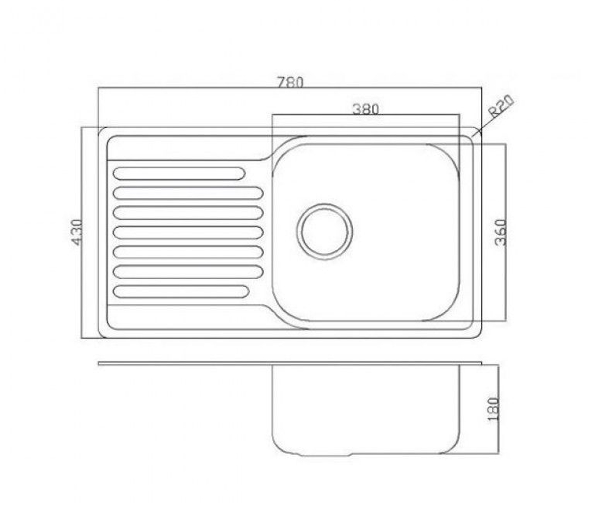 Мойка кухонная  780X430 SATIN:Чертеж 