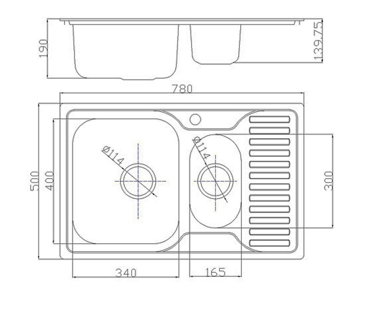 Кухонная мойка  780X500 FRUCT MICRODECOR:Чертеж 