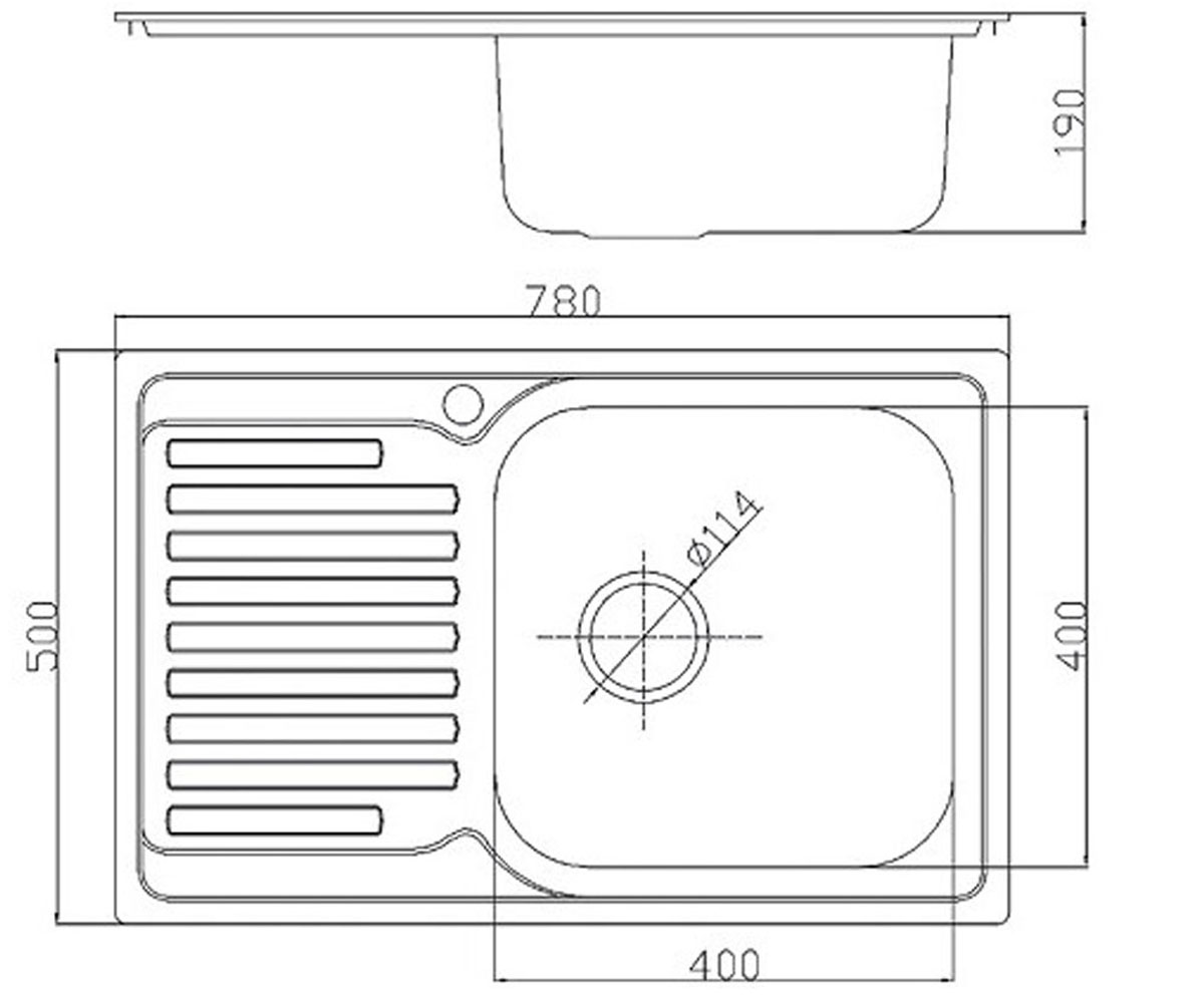 Кухонная мойка  780X500 MAT:Чертеж 