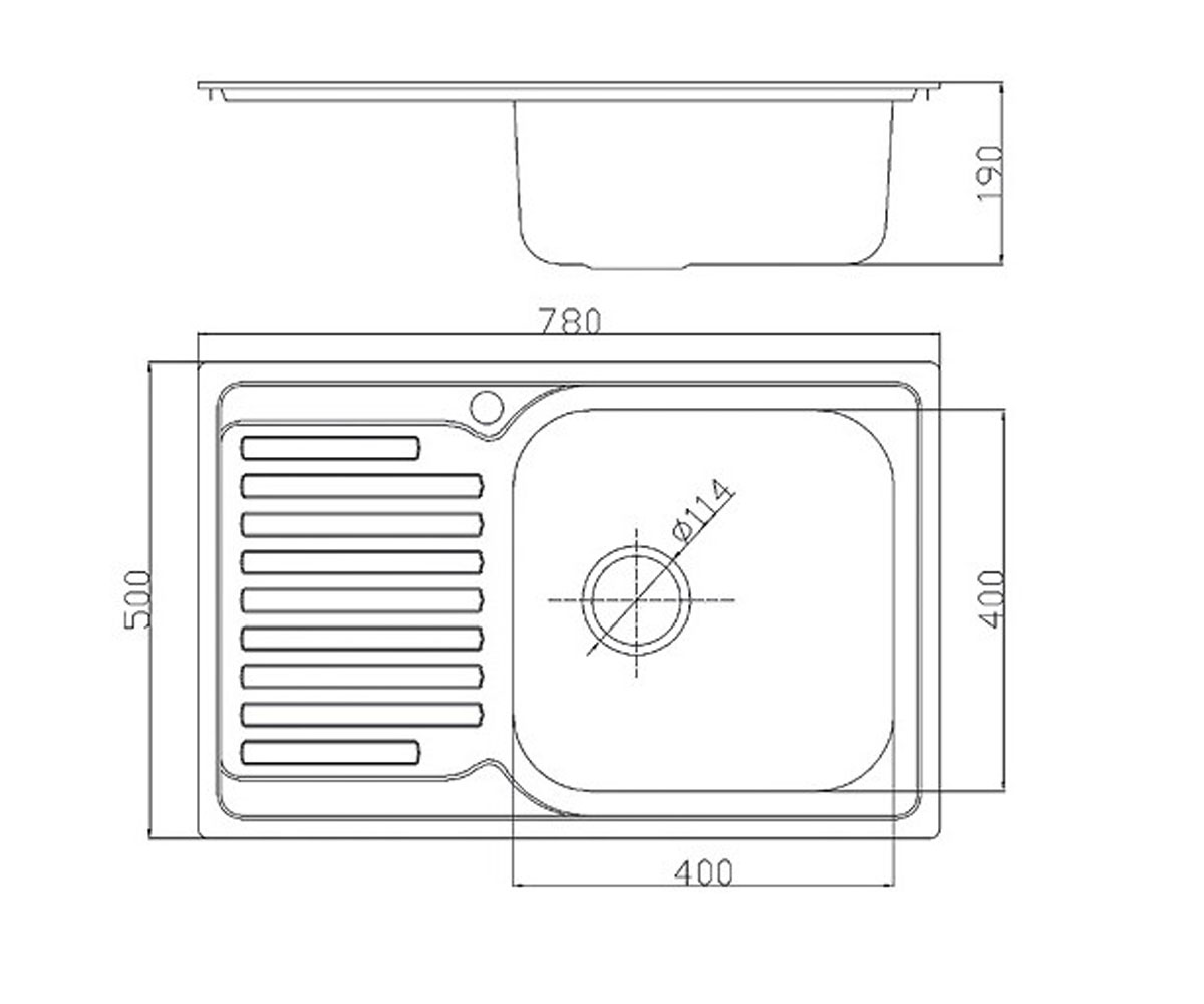 Кухонная мойка  780X500 MICRODECOR:Чертеж 