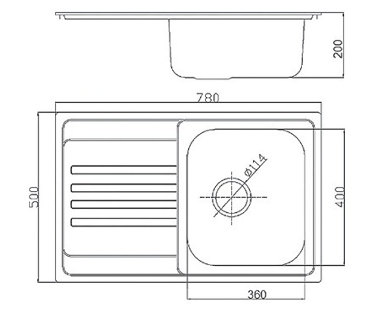 Кухонная мойка  780X500S MAT:Чертеж 
