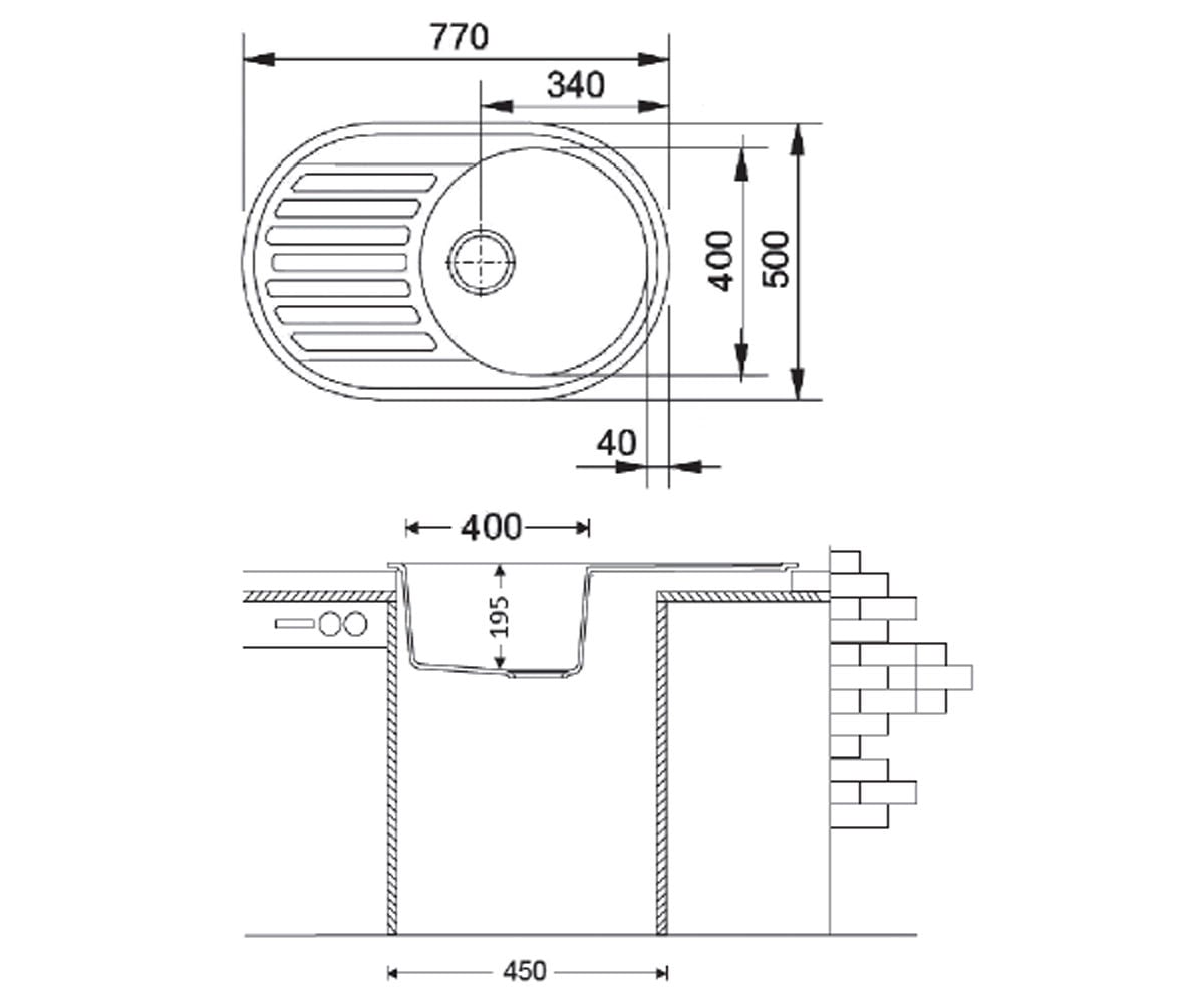 Мойка овальная  ARC ARC 77X50 ANTRACIT:Чертеж 