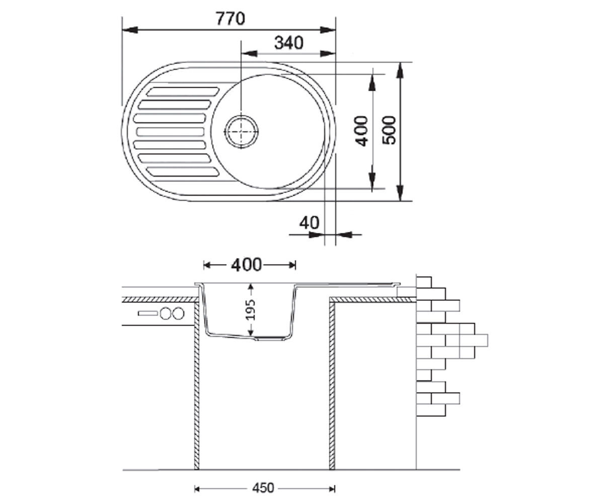 Мойка овальная  ARC ARC 77X50 TITANIUM:Чертеж 