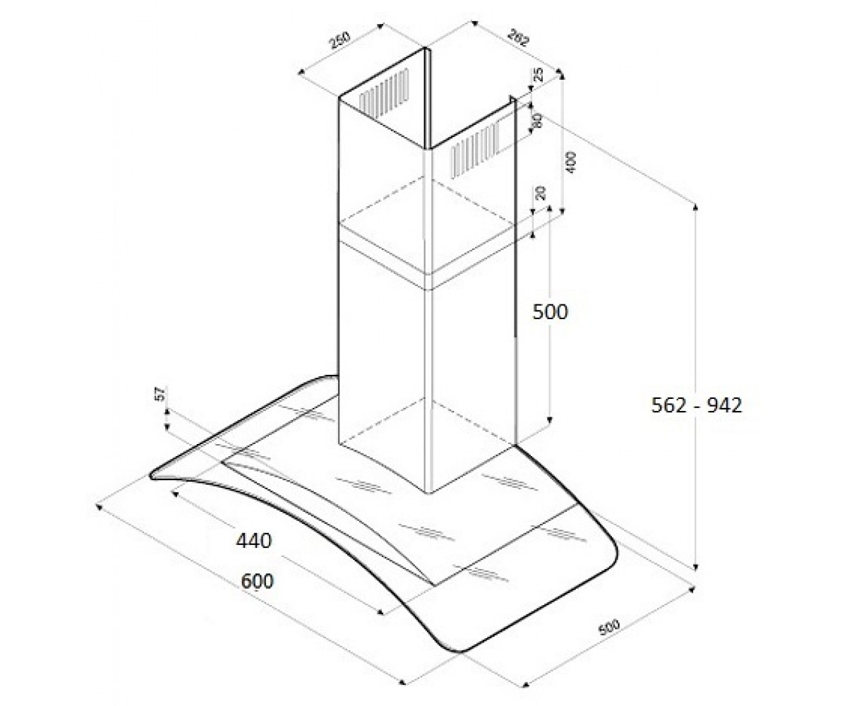 Кухонная вытяжка  ARCO-A 60 LCD INOX:Чертеж 