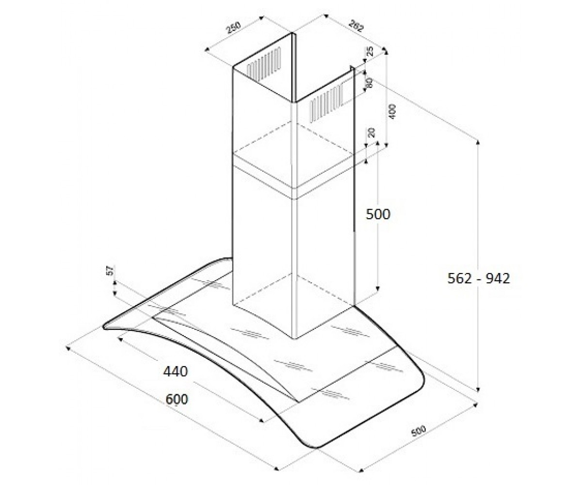 Вытяжка настенная  ARCO-B 60 INOX:Чертеж 