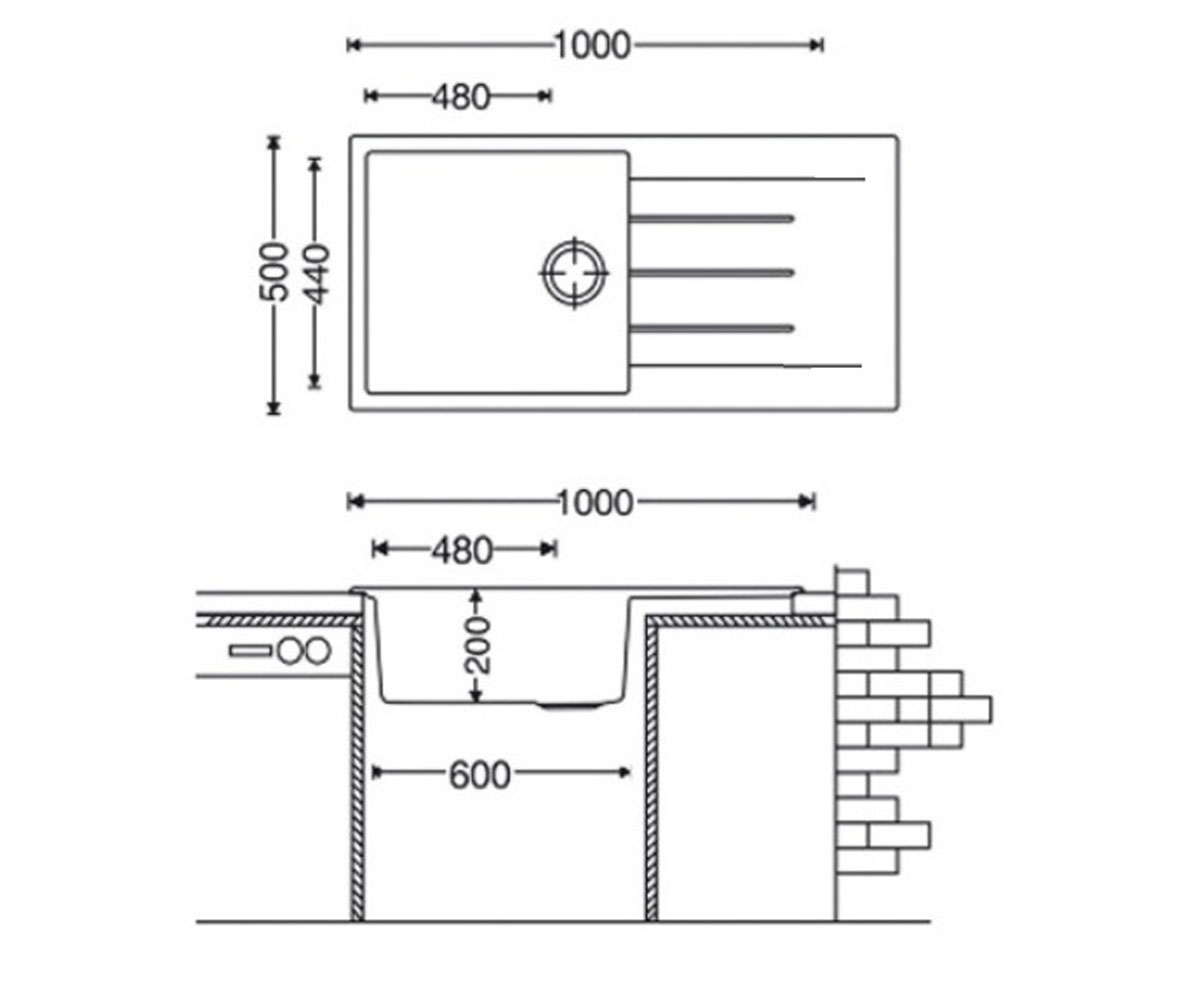 Мойка с крылом  CLASSIC CLASSIC 100X50 ANTRACIT:Чертеж 