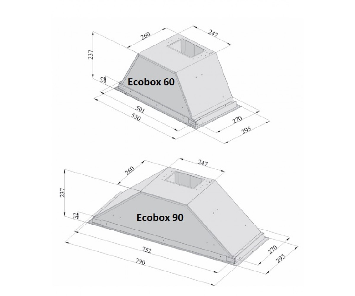 Встраиваемая кухонная вытяжка, 900 мм  ECOBOX ECOBOX 90 INOX:Чертеж 