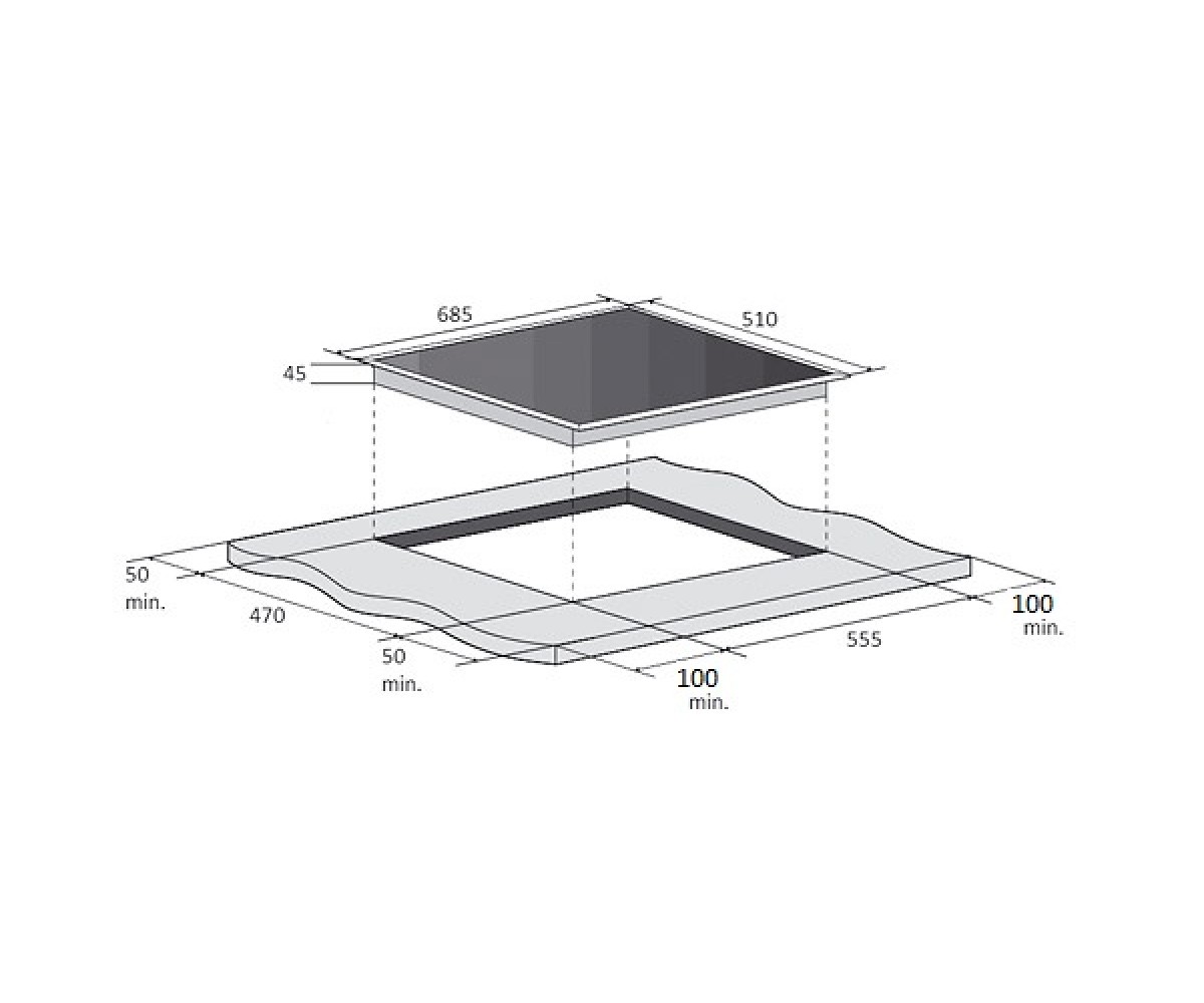 Газовая поверхность  FHG 10-55 VGH-T BLACK GLASS:Чертеж 