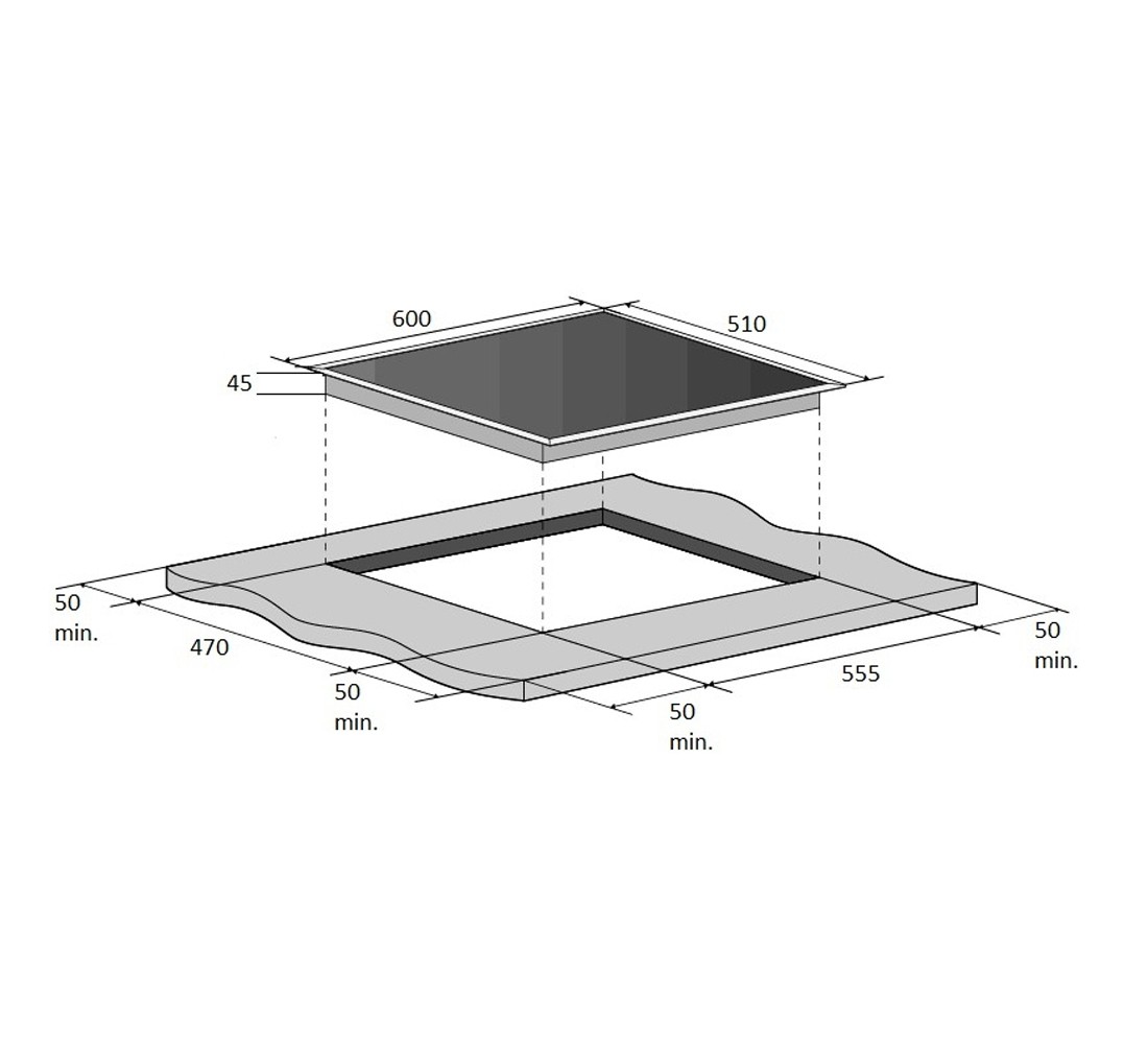 Газовая варочная поверхность  FHG 11-44 GH-T BLACK GLASS:Чертеж 