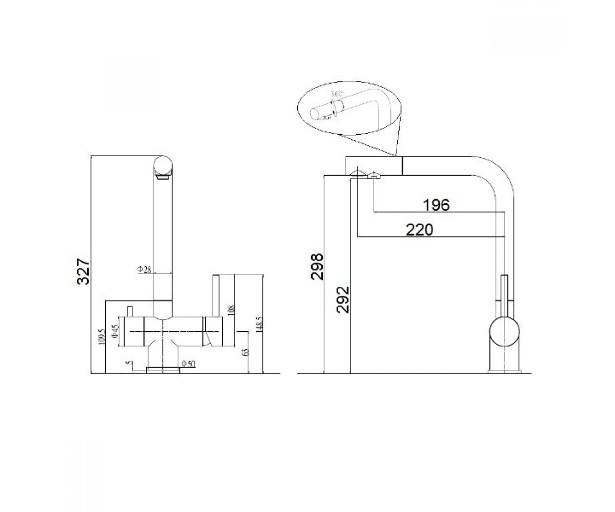 Кухонный смеситель  FKM-317 SS INOX:Чертеж 