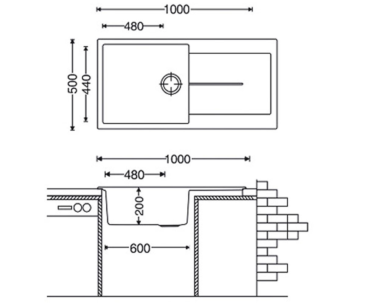 Мойка для кухни  QUADRO QUADRO 100X50 CREAM:Чертеж 