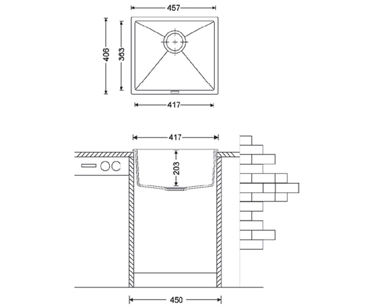 Мойка для кухни  QUADRO QUADRO 45X40 BETON:Чертеж 