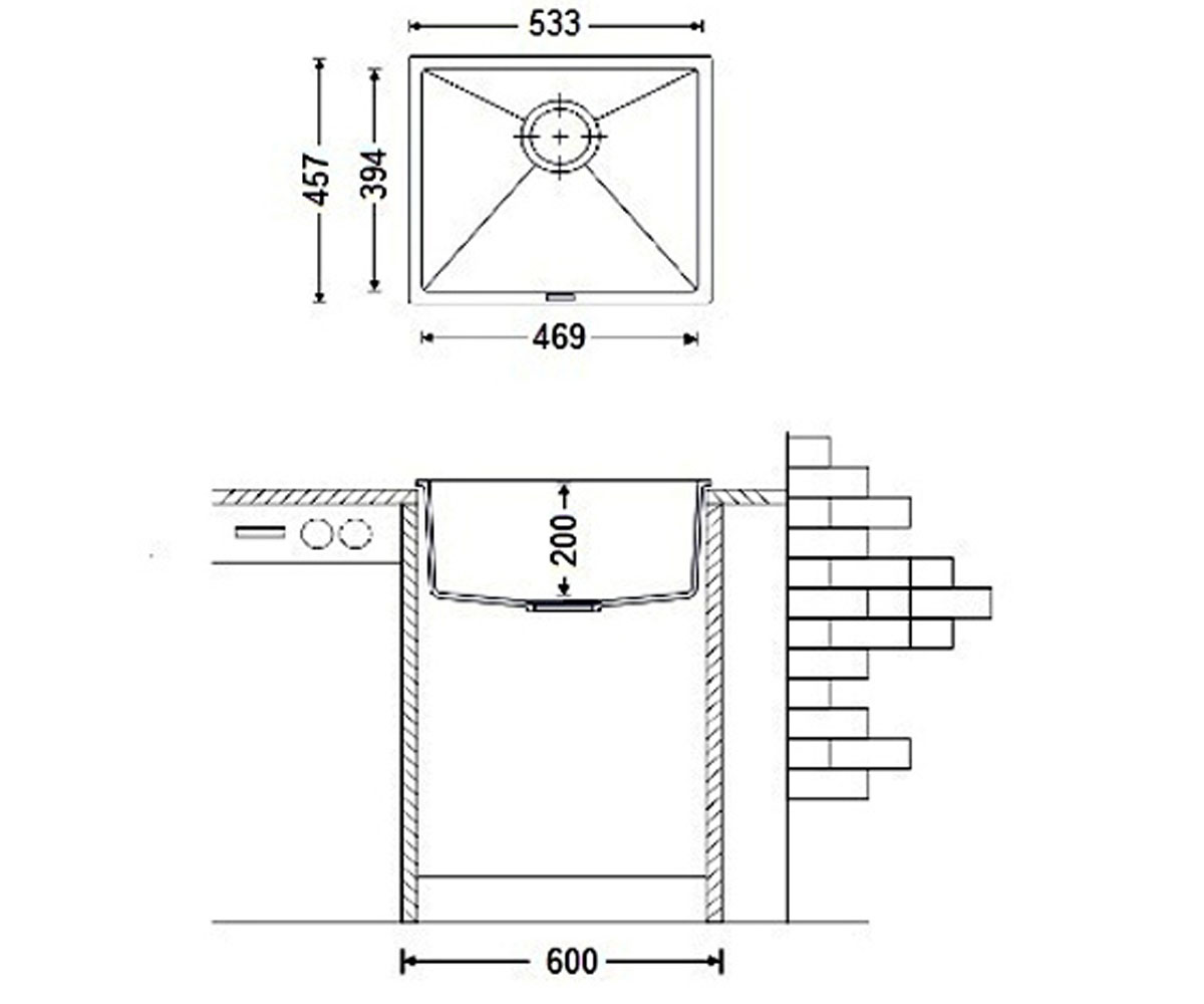 Кухонная мойка  QUADRO QUADRO 53X46 ESPRESSO:Чертеж 