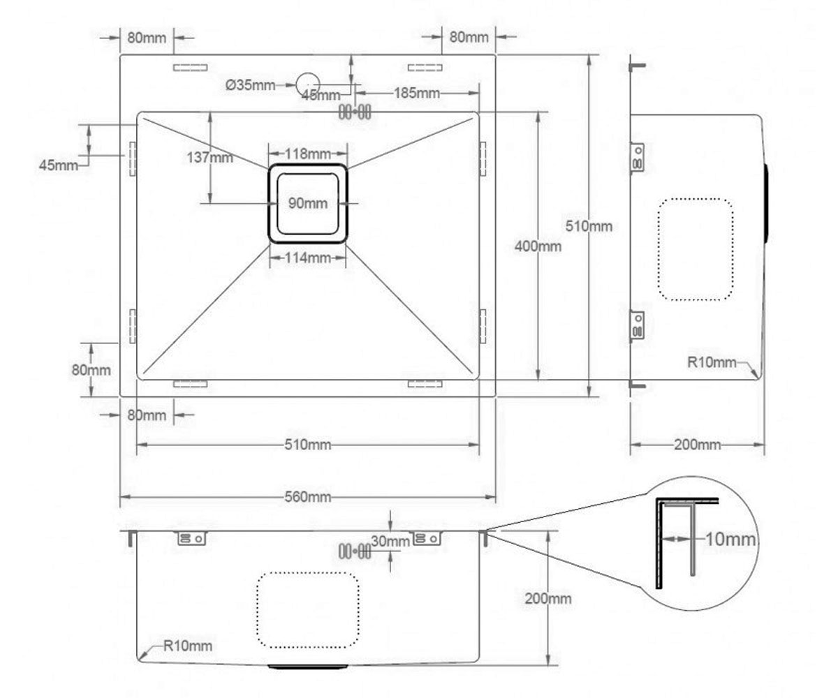Мойка кухонная  QUADRO 560X510:Чертеж 