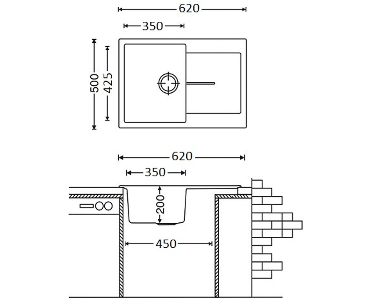 Мойка гранитная  QUADRO QUADRO 62X50 CREAM:Чертеж 