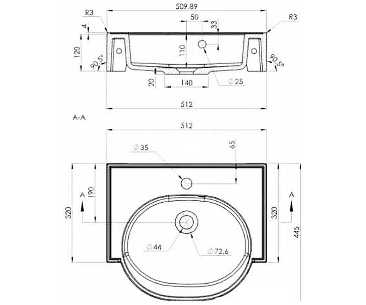 Накладная раковина  COMFORT 0905101:Чертеж 
