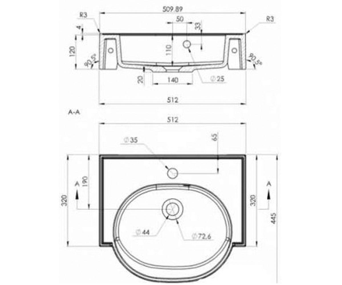 Раковина с переливом  COMFORT 905101:Чертеж 