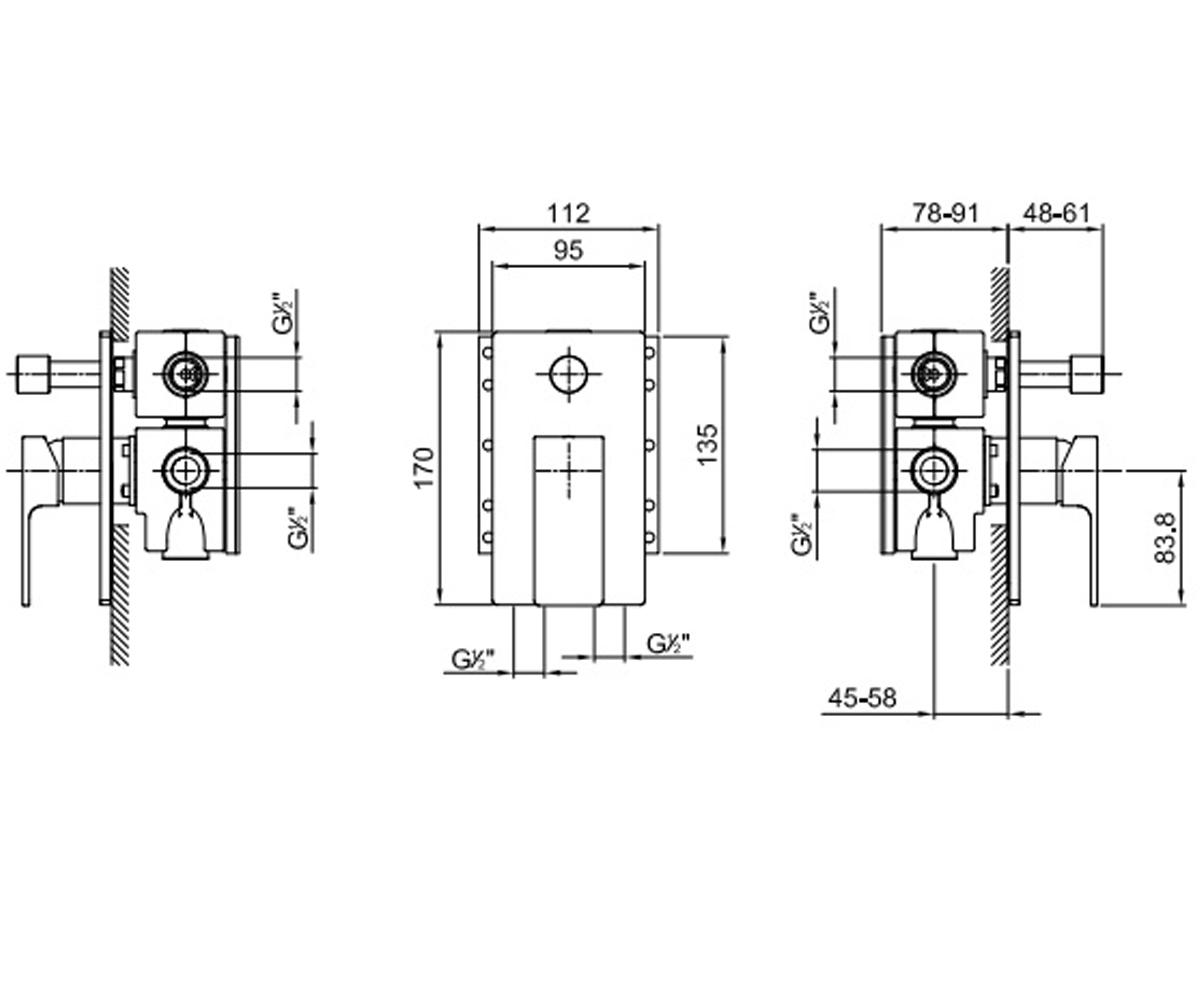 Смеситель с переключателем  MINT 3402F022B:Чертеж 