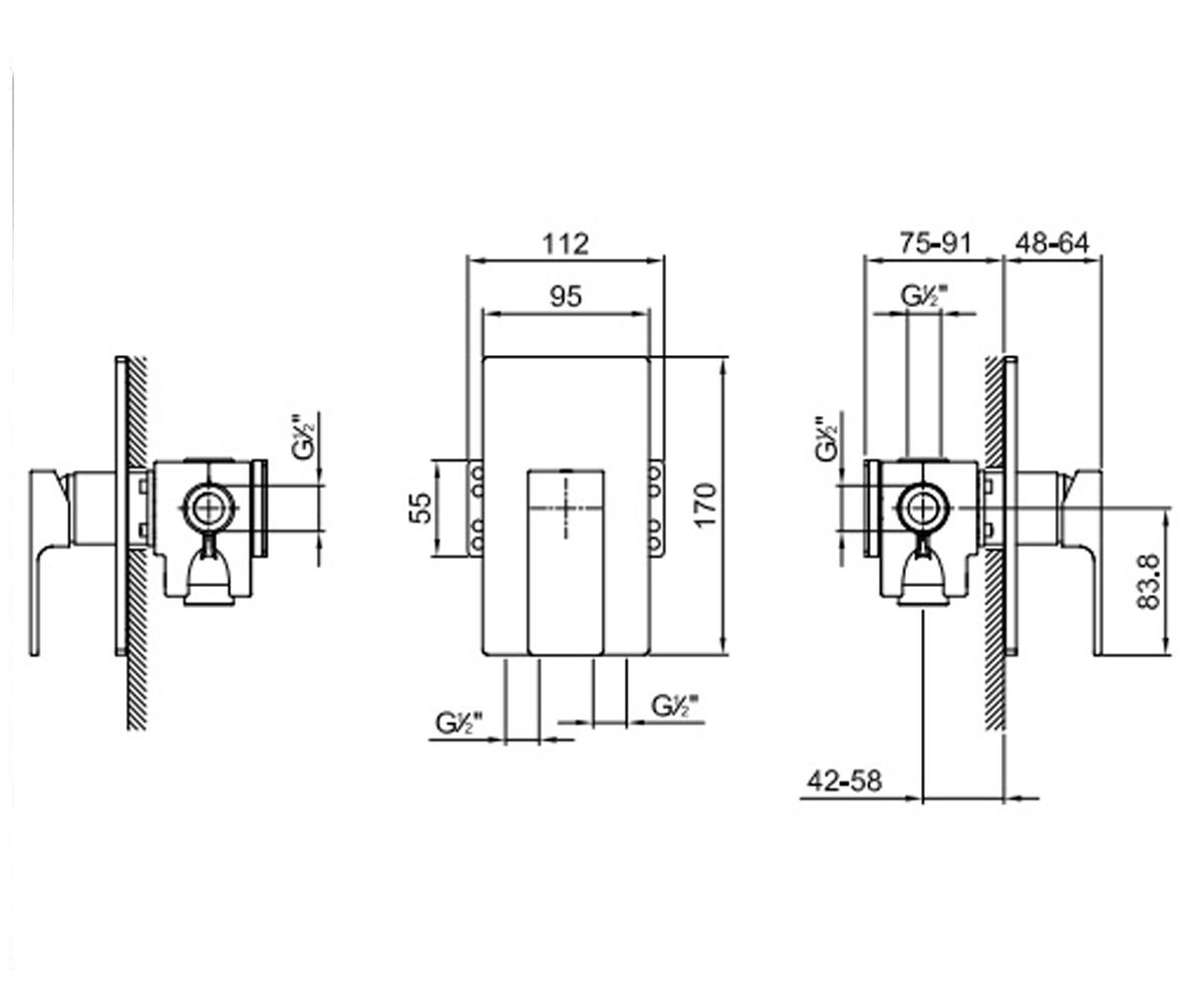 Смеситель для душа  MINT 3402F063B:Чертеж 