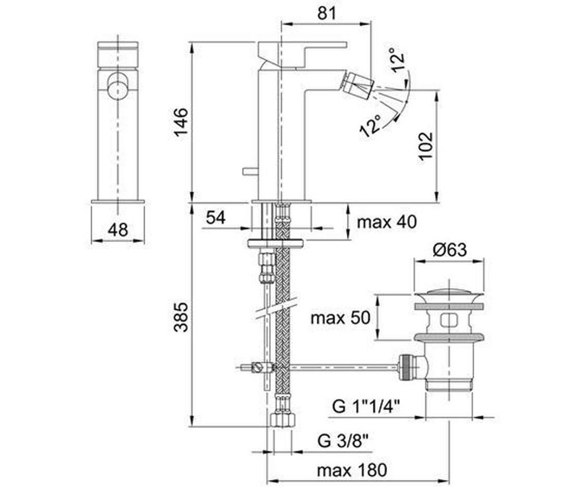 Хромированный смеситель для биде  MARE 51021008F:Чертеж 