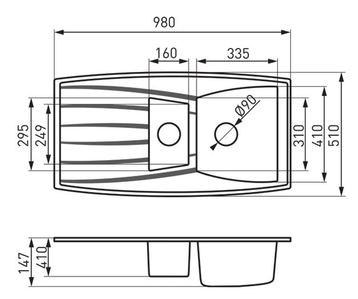 Кухонная композитная мойка  MEZZO DRG51/98S:Чертеж 