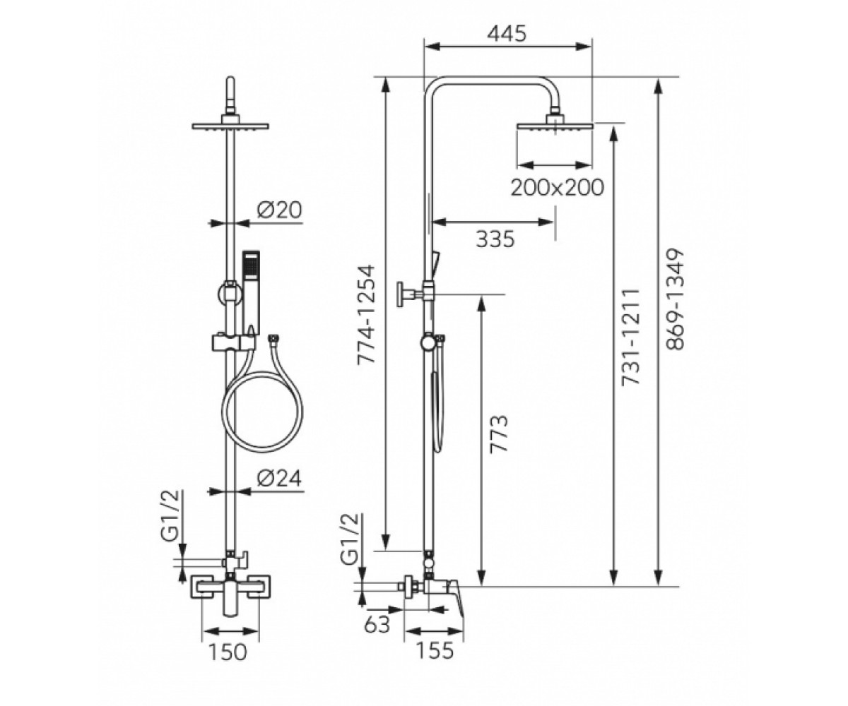 Душевая система  VITTO VERDELINE NP81-BVI7UVL-BL:Чертеж 