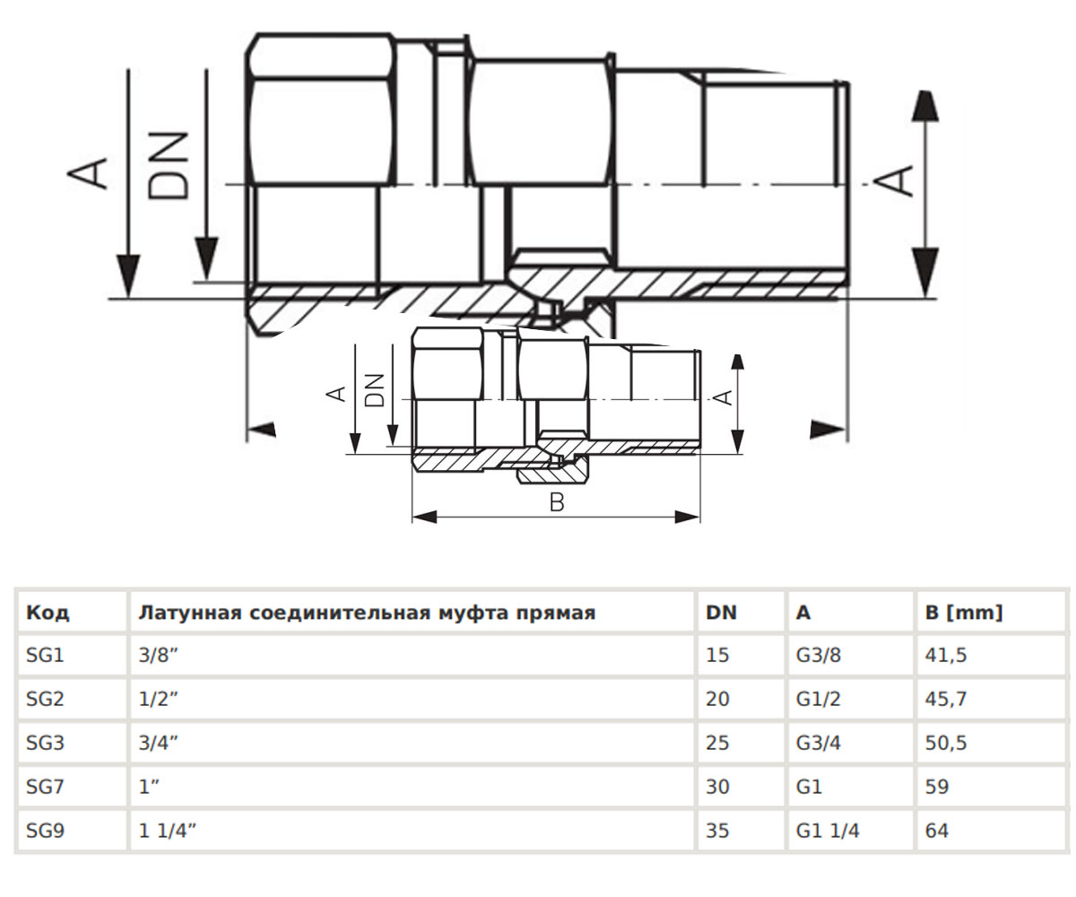 Муфта соединительная 1/2  SG2:Чертеж 