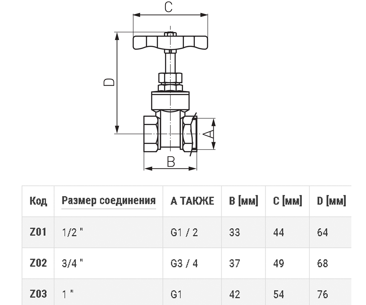 Вентиль запорный 3/4  Z02W:Чертеж 