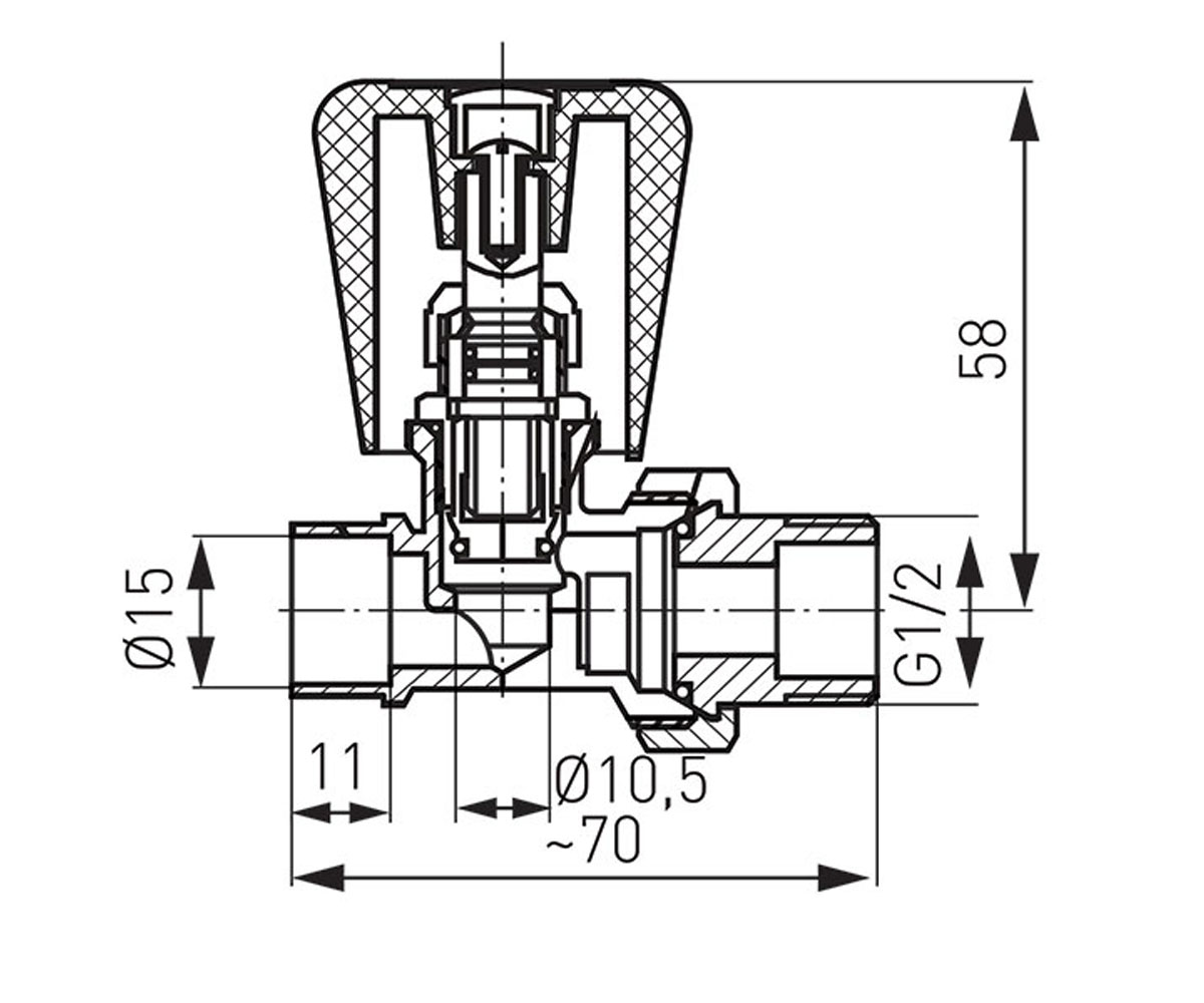 Радиаторный кран 1/2” c дросселем  ZG2LY:Чертеж 