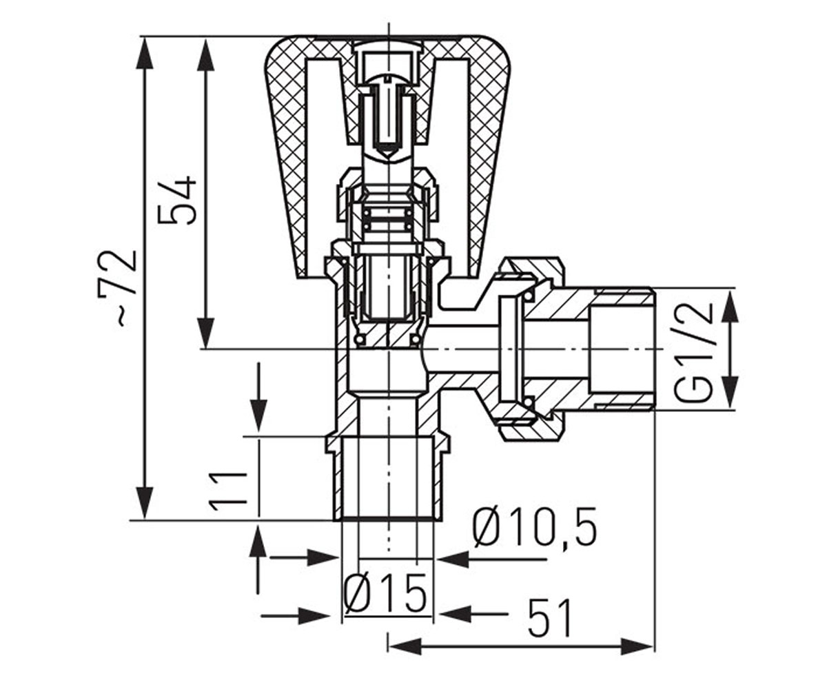 Радиаторный кран 1/2” c дросселем  ZG5LY:Чертеж 