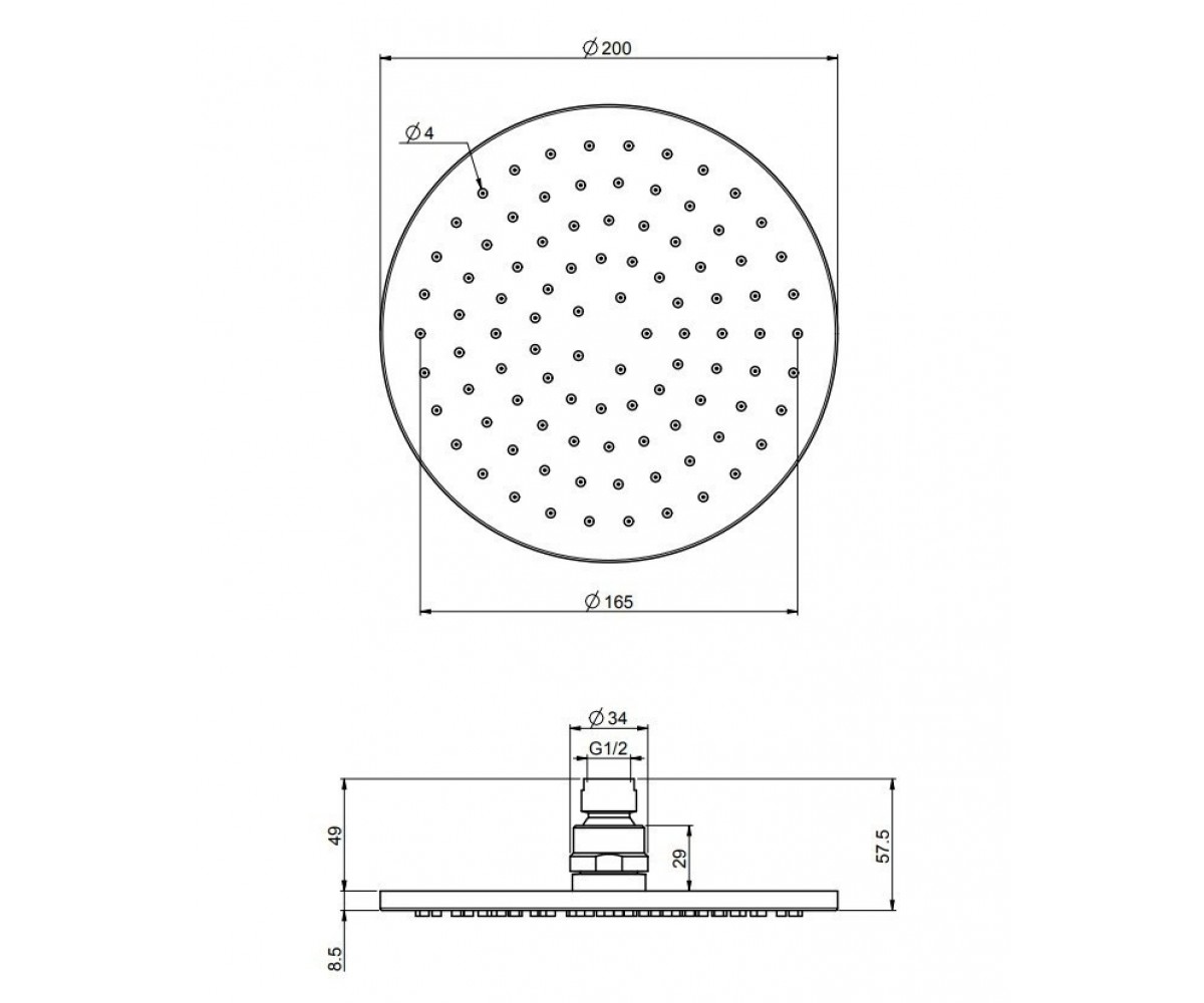 Круглая душевая головка  F2117/2CR:Чертеж 