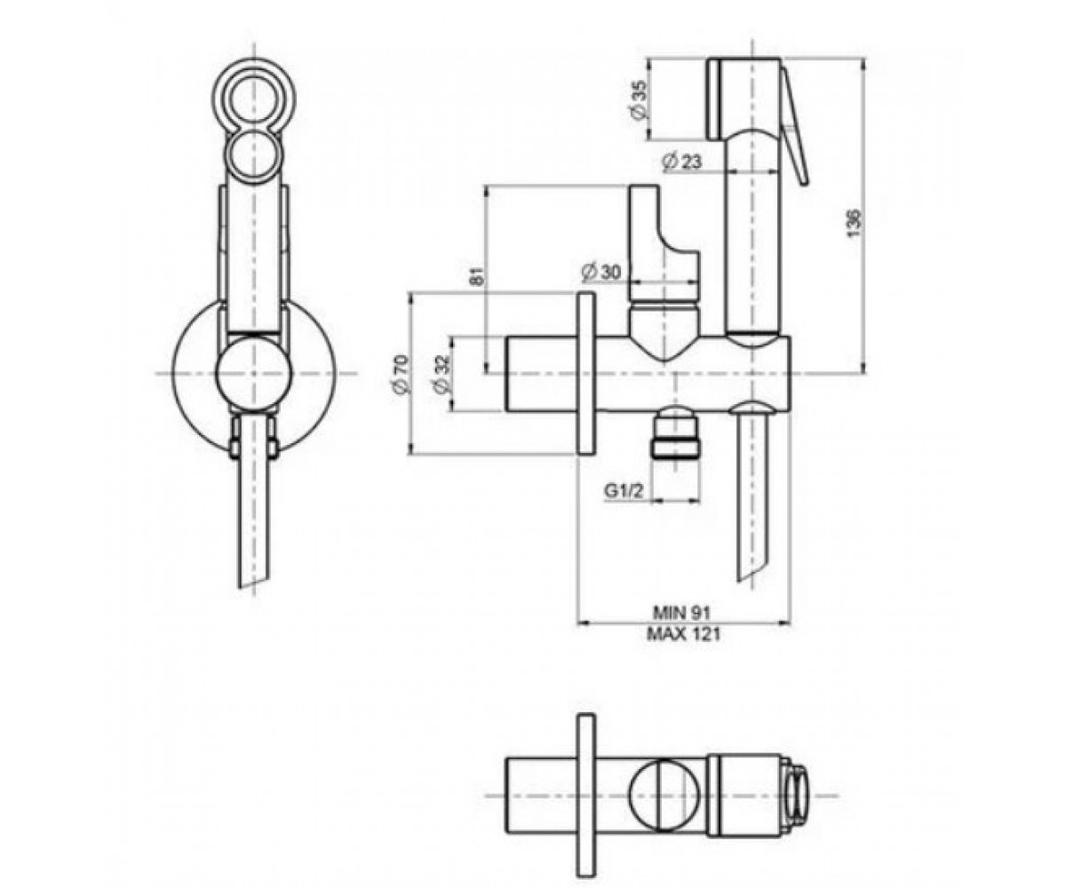 Гигиенический душ  COLLETTIVITA F2310/1NCR/F2645:Чертеж 