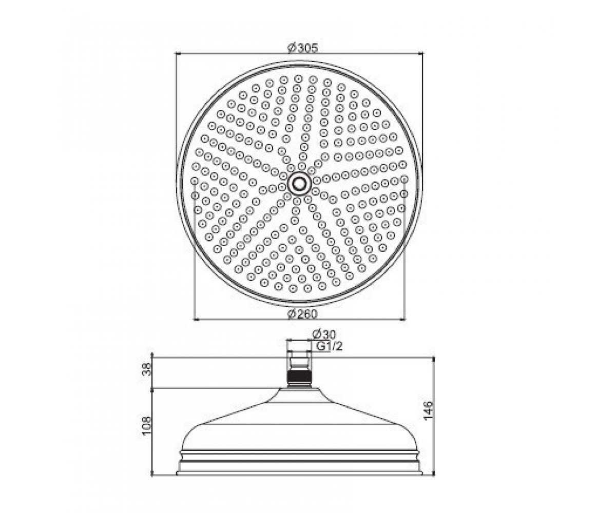 Круглая душевая головка  F2371/2OR:Чертеж 