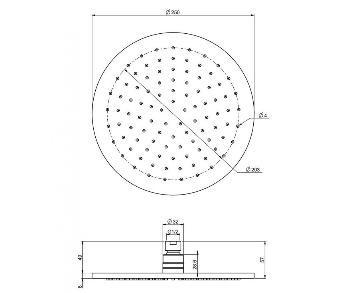 Круглая головка для верхнего душа  F2621/2BS:Чертеж 