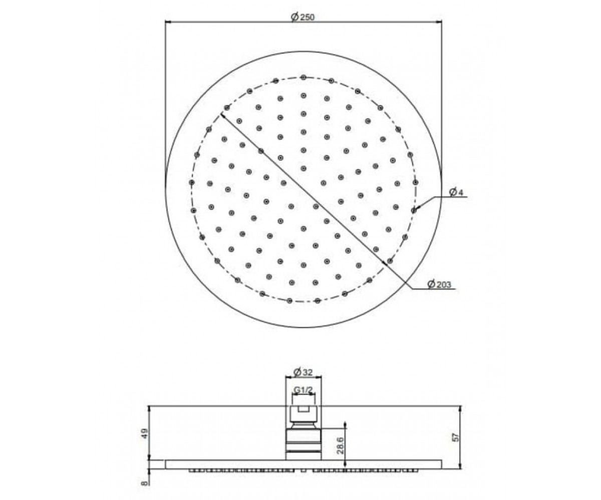 Круглый верхний душ  F2621/2CS:Чертеж 