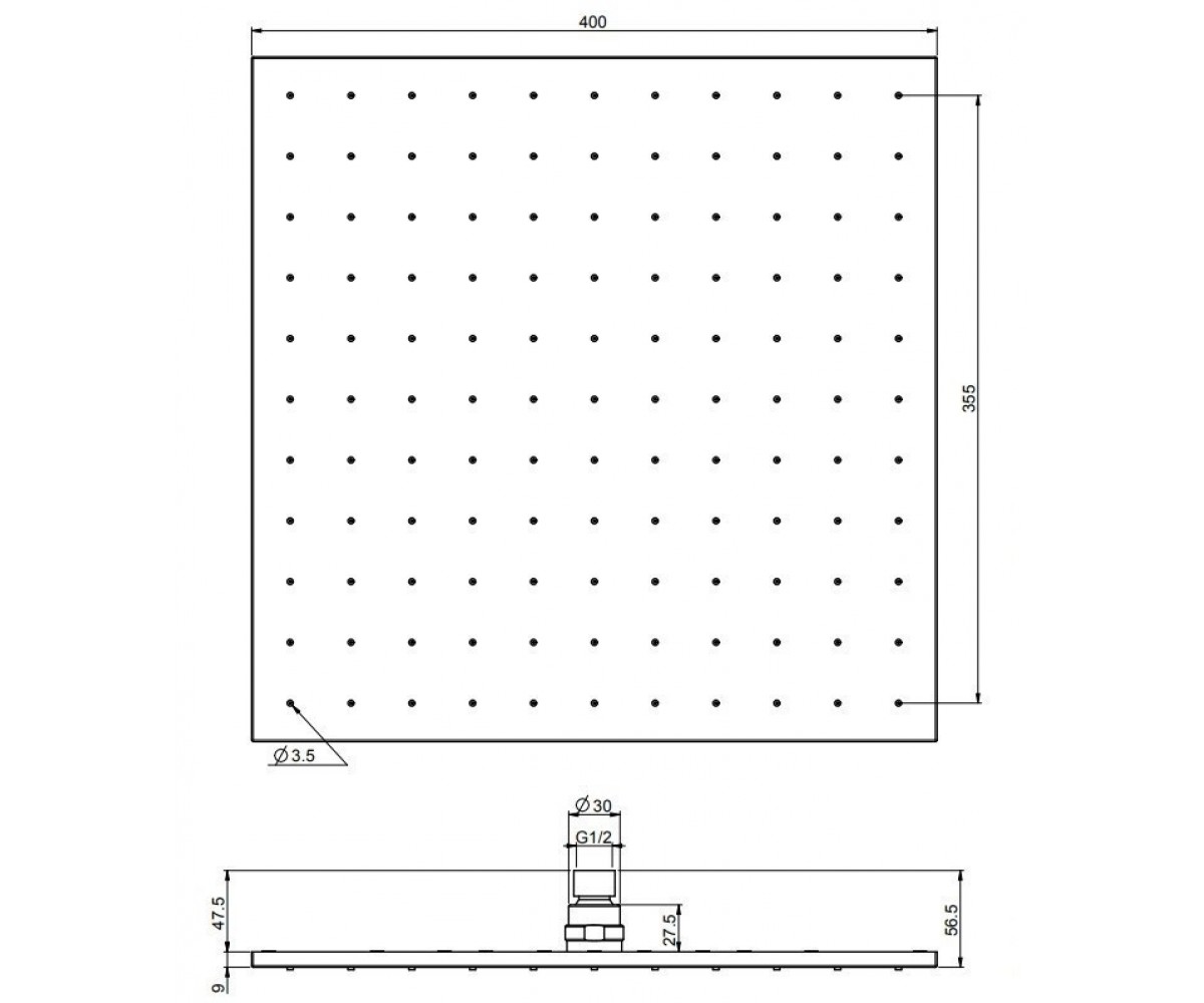 Квадратная душевая головка  F2639/2NS:Чертеж 