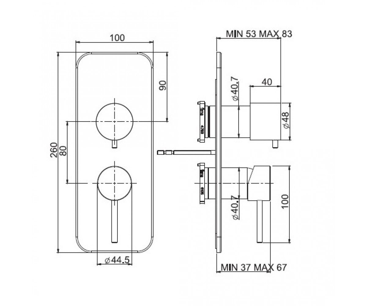Внешняя часть смесителя  SPILLO UP F3039X6NS:Чертеж 