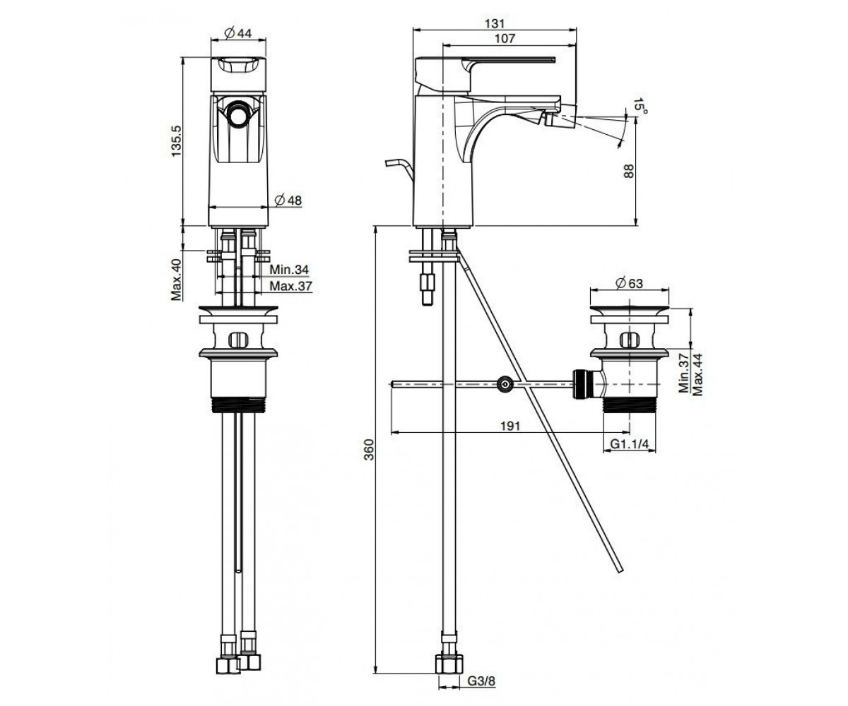 Смеситель с донным клапаном  MAST F3132CR:Чертеж 