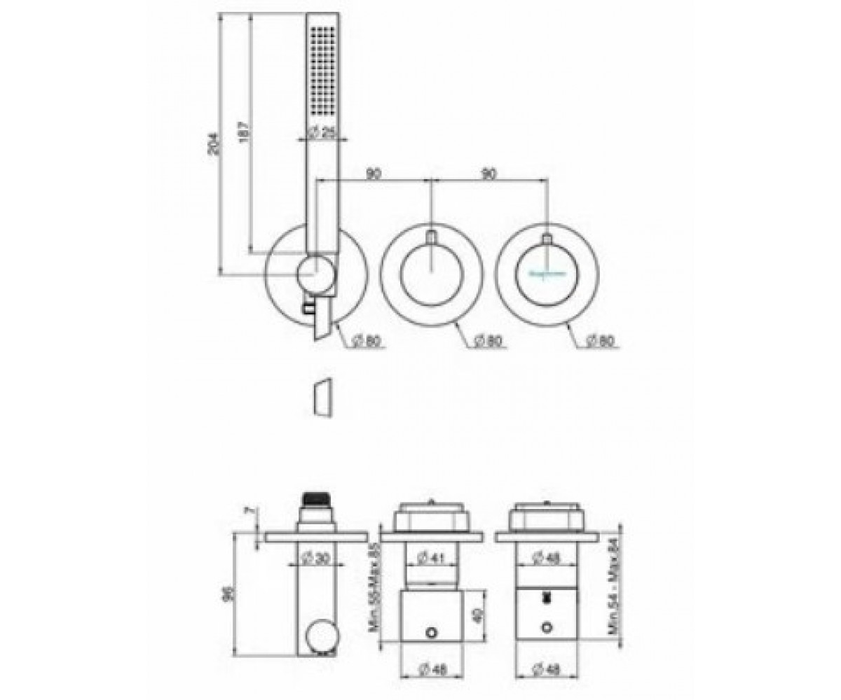 Встраиваемый смеситель на 2 выхода  FIMATHERM F3149X9NS:Чертеж 